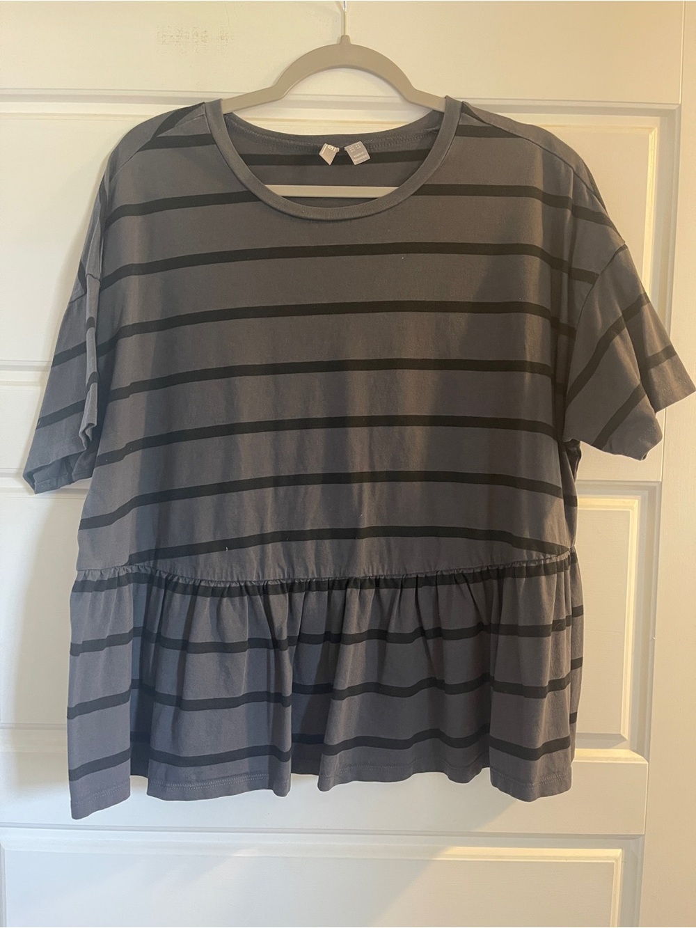 ASOS Gray and Black Striped Peplum Short-Sleeve Top